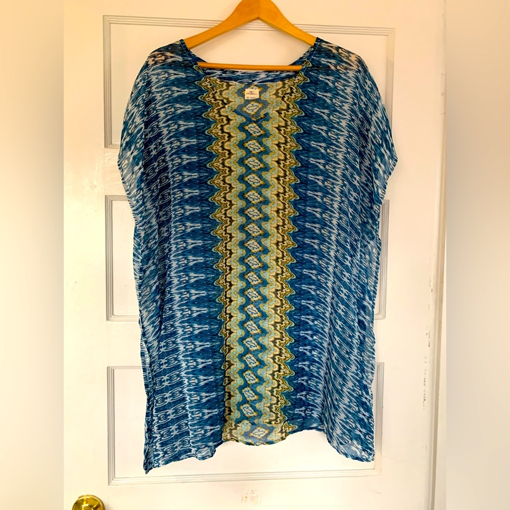 O’Neill ikat yellow and turquoise swim coverup, size M
